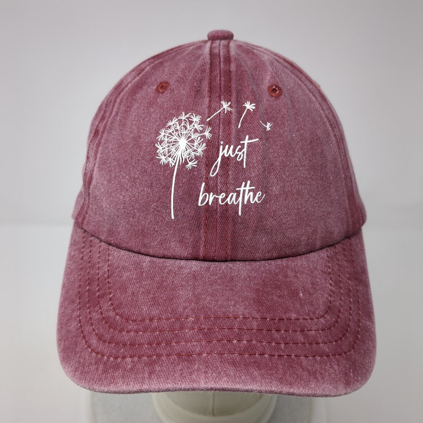 Just Breathe Slideback Hat Red One Size Adjustable Vent Holes 6 Panel