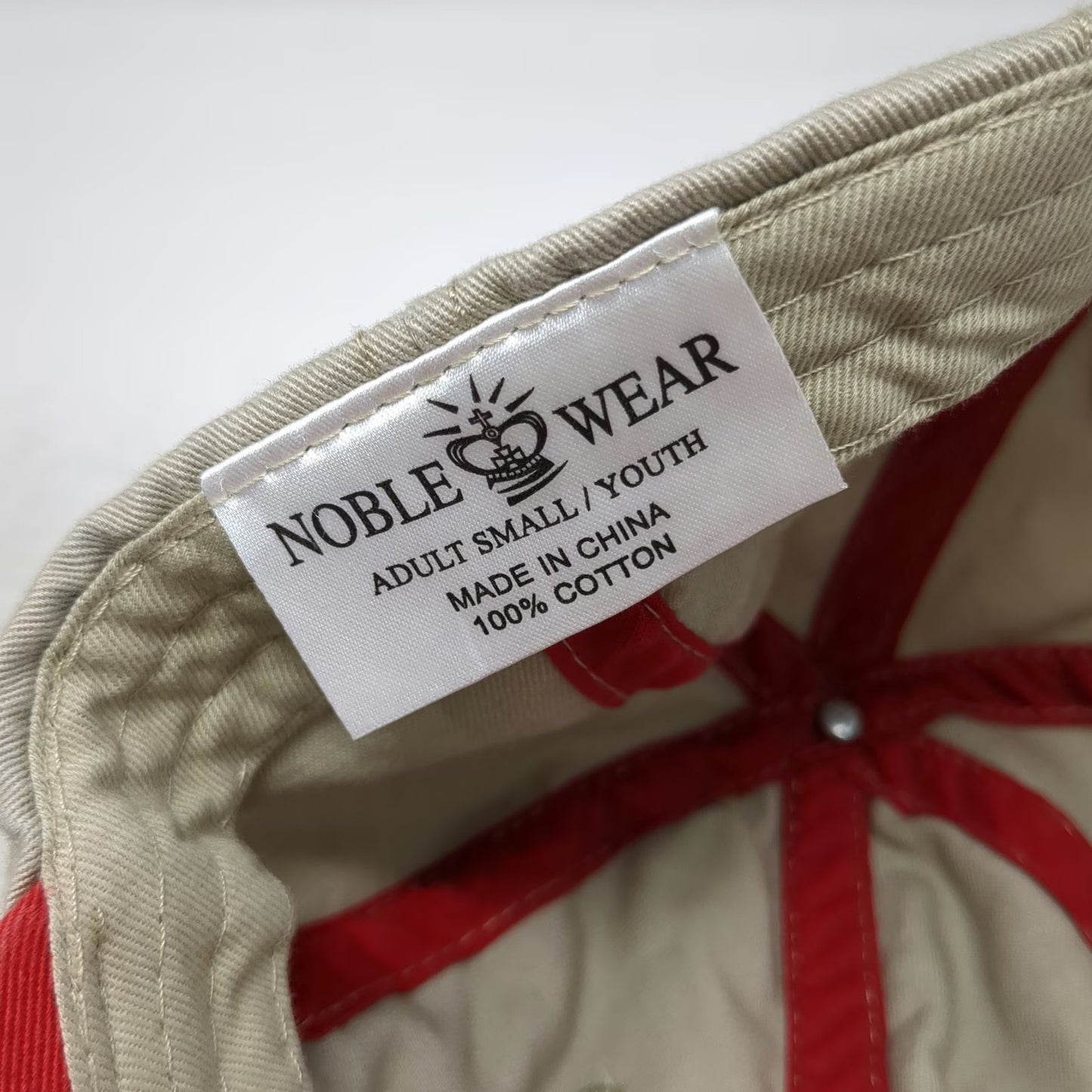 Cabela's Baseball Cap Beige Red S Noble Wear Strapback Hat Outdoor Hunting Logo