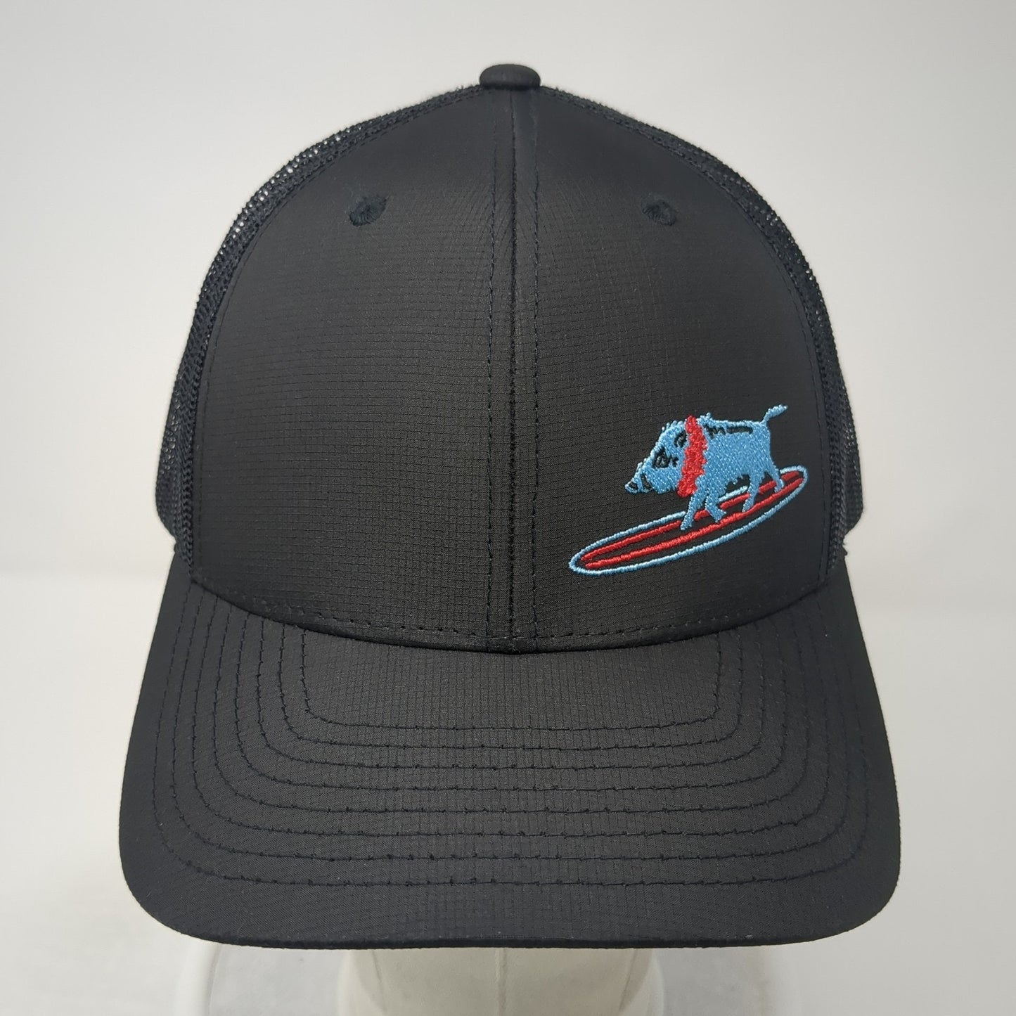Surfing Blue Pig Snapback Mesh Back Trucker Hat Black One Size Adjustable