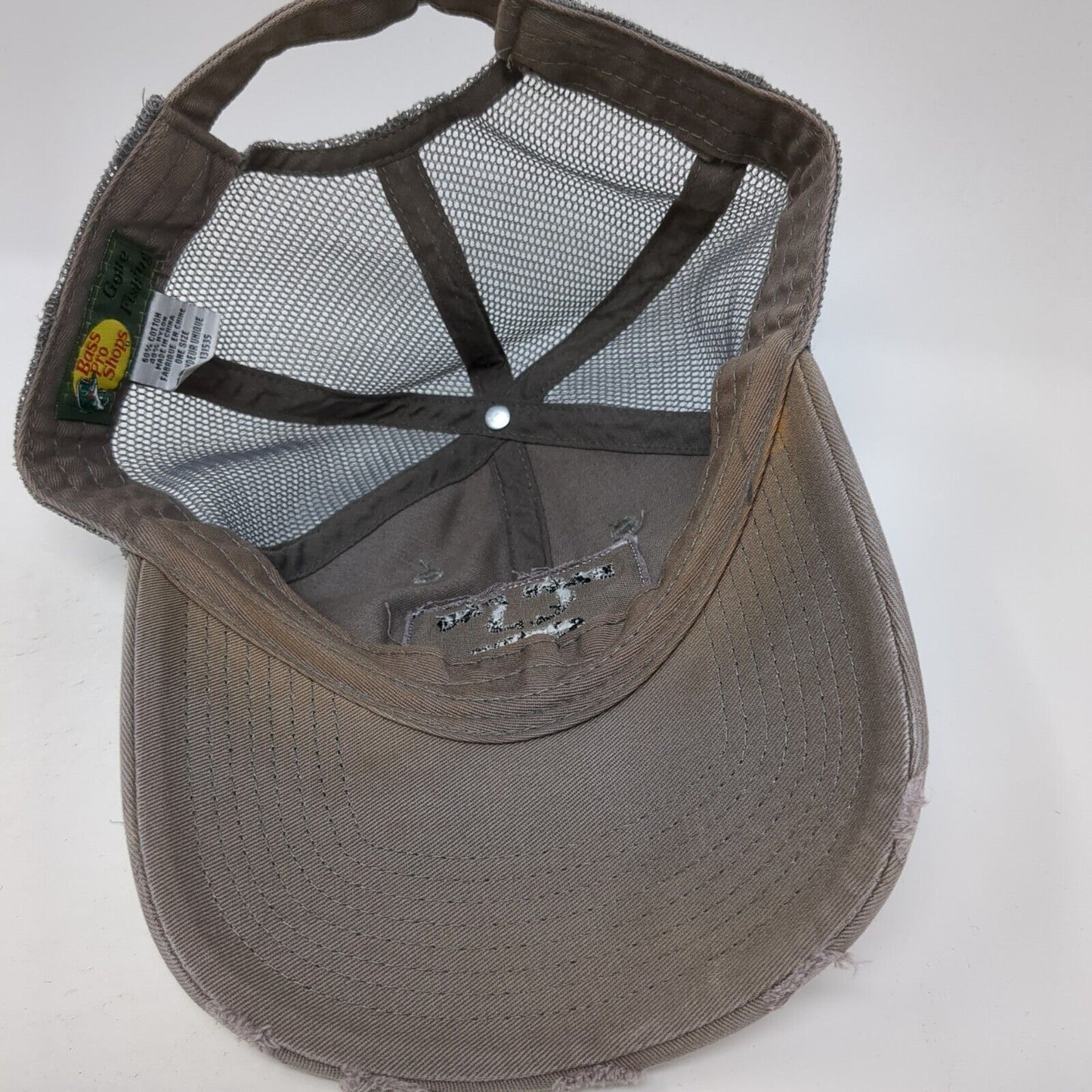 Bass Pro Shops Slideback Hat Gray OS Adjustable Mesh Back Distressed Gone Fishin