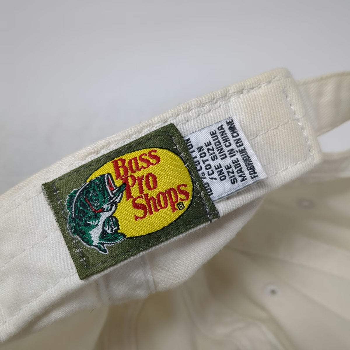 Bass Pro Shops Baseball Cap White One Size Fishing Cotton Green Underbrim Hat