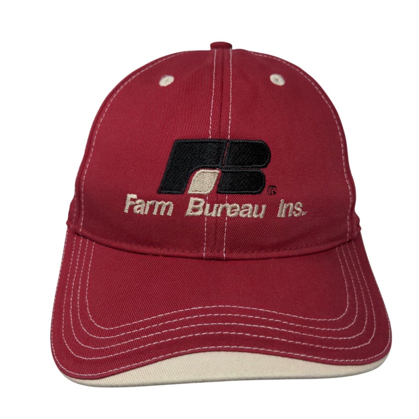 Farm Bureau Ins. Strapback Hat Red OSFA Embroidered Solid Richardson