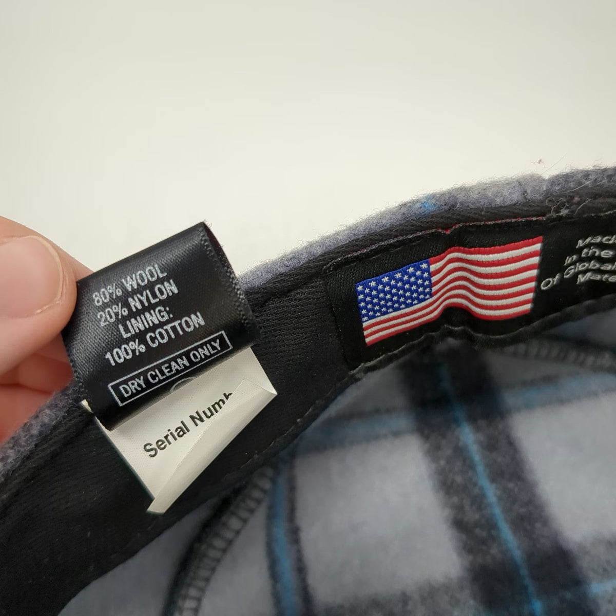 Stormy Kromer Gray Plaid Army Cap 7 1/8 Wool Made in USA Hat Blue Black Fitted