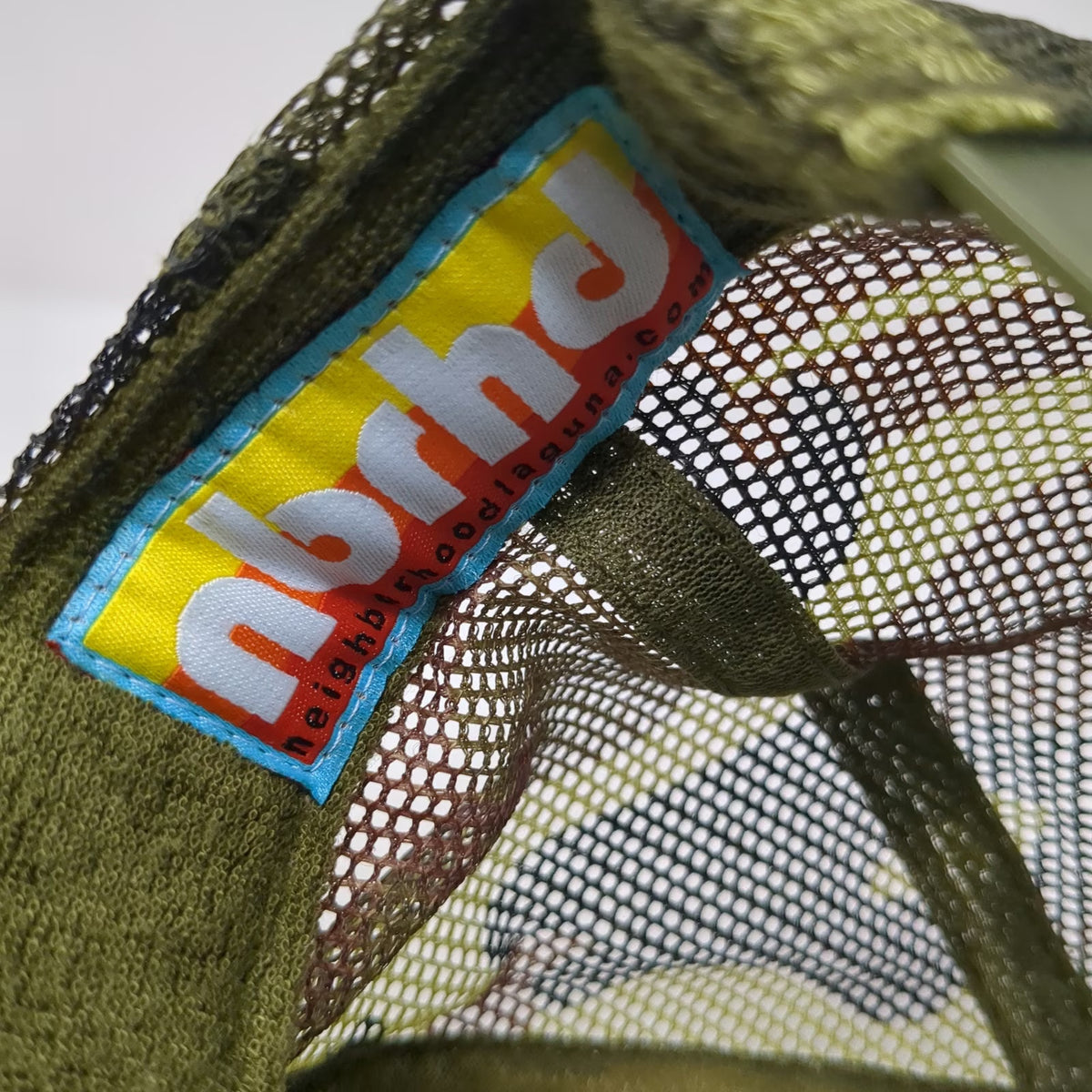 nbrhd Somewhere Rainbow Camo Trucker Hat Green One Size Snapback Mesh Foam Patch