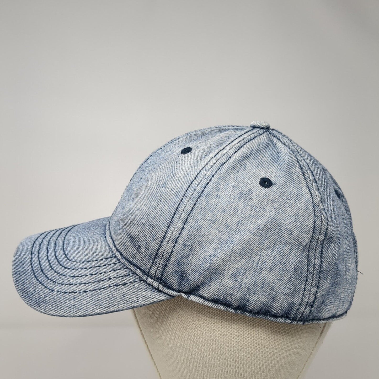 Unbranded Slideback Hat Blue One Size Solid Denim Leather Strap Blank