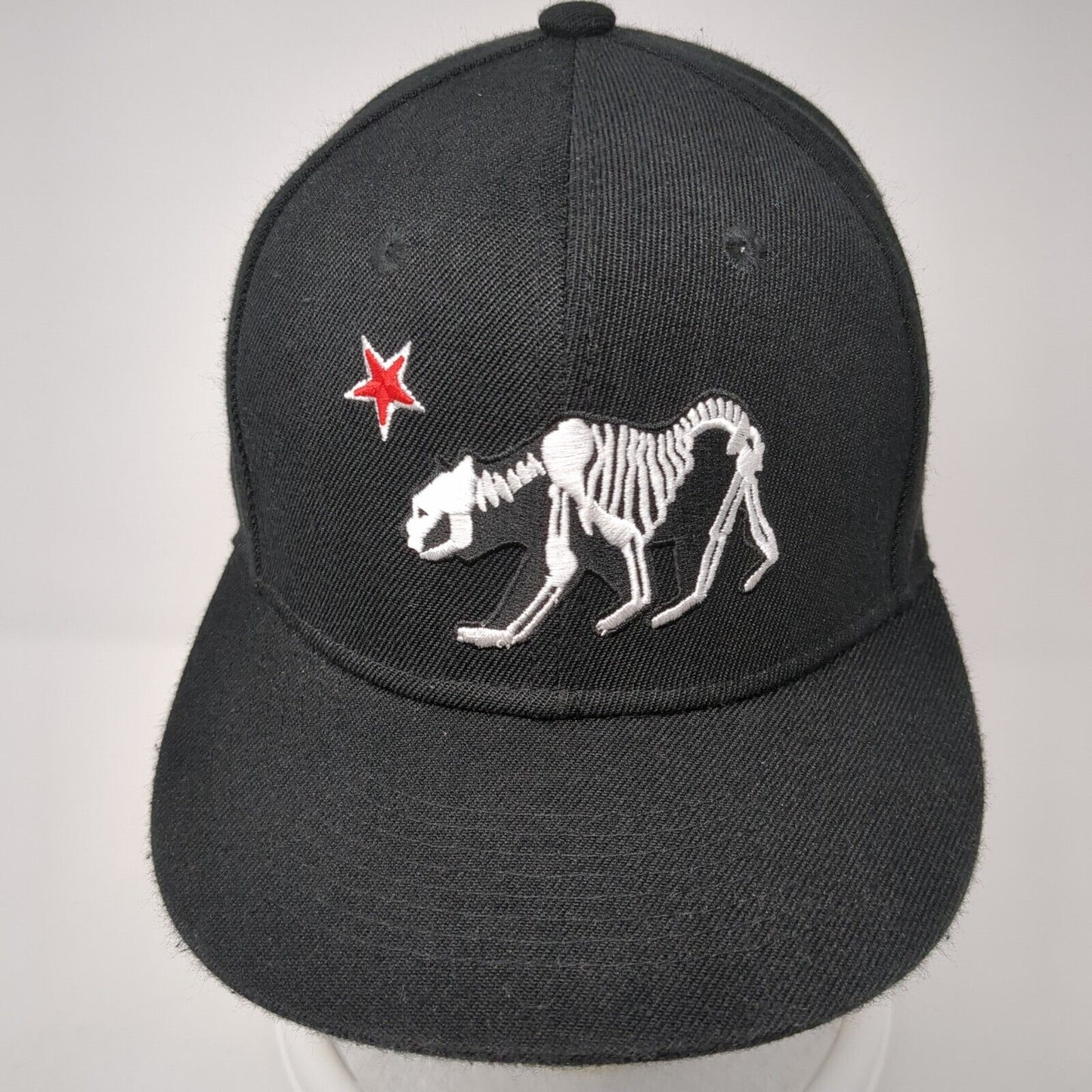Bear Skeleton Snapback Hat Black One Size Adjustable Solid 6 Panel
