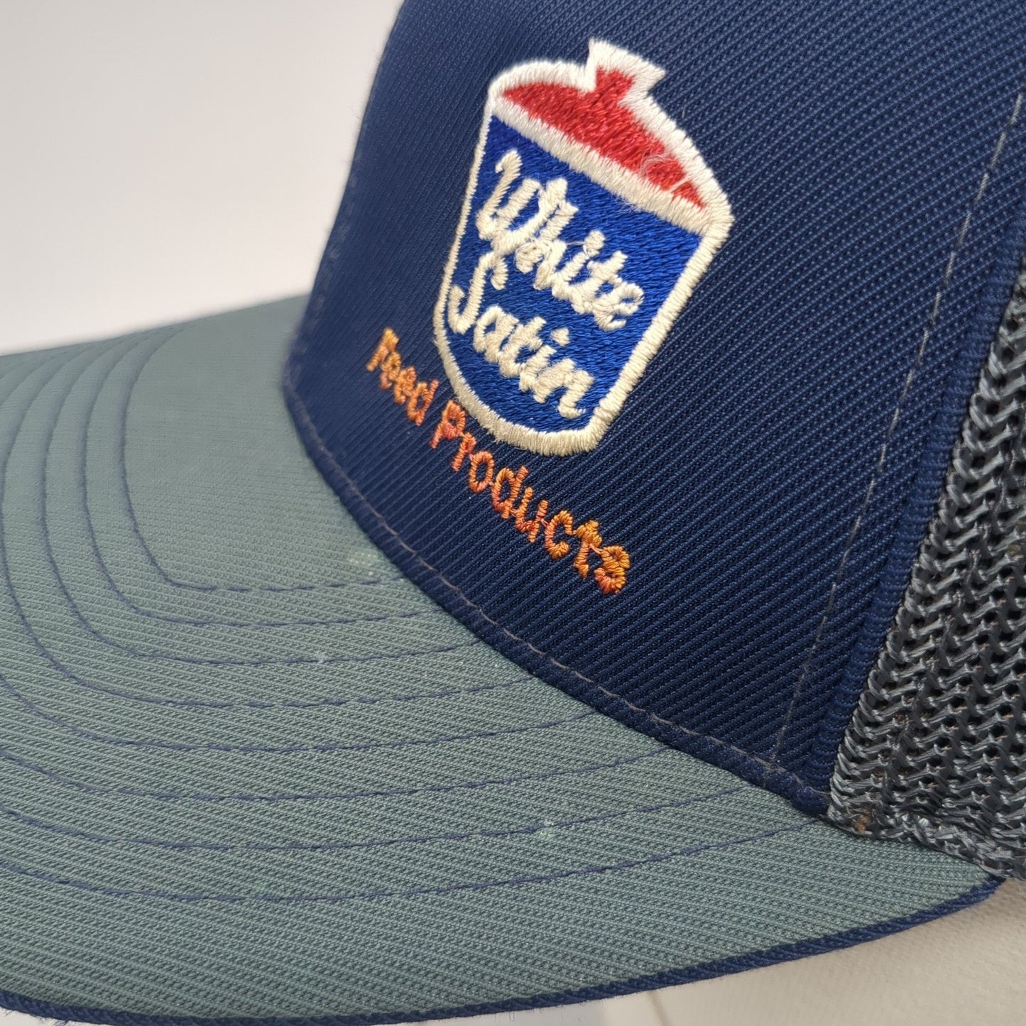 White Satin Feed Products Fitted Baseball Cap Multicolor 8 Mesh Pacific Headwear