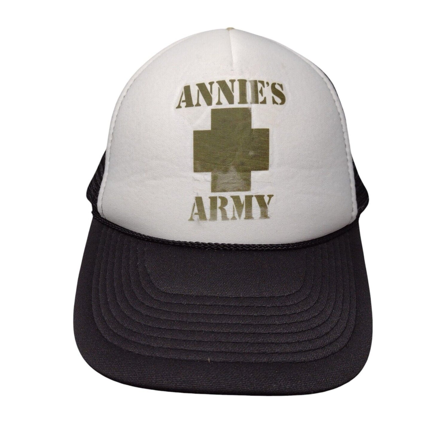 Annie's Army Snapback Rope Trucker Hat Black OSFM Mesh Back Otto