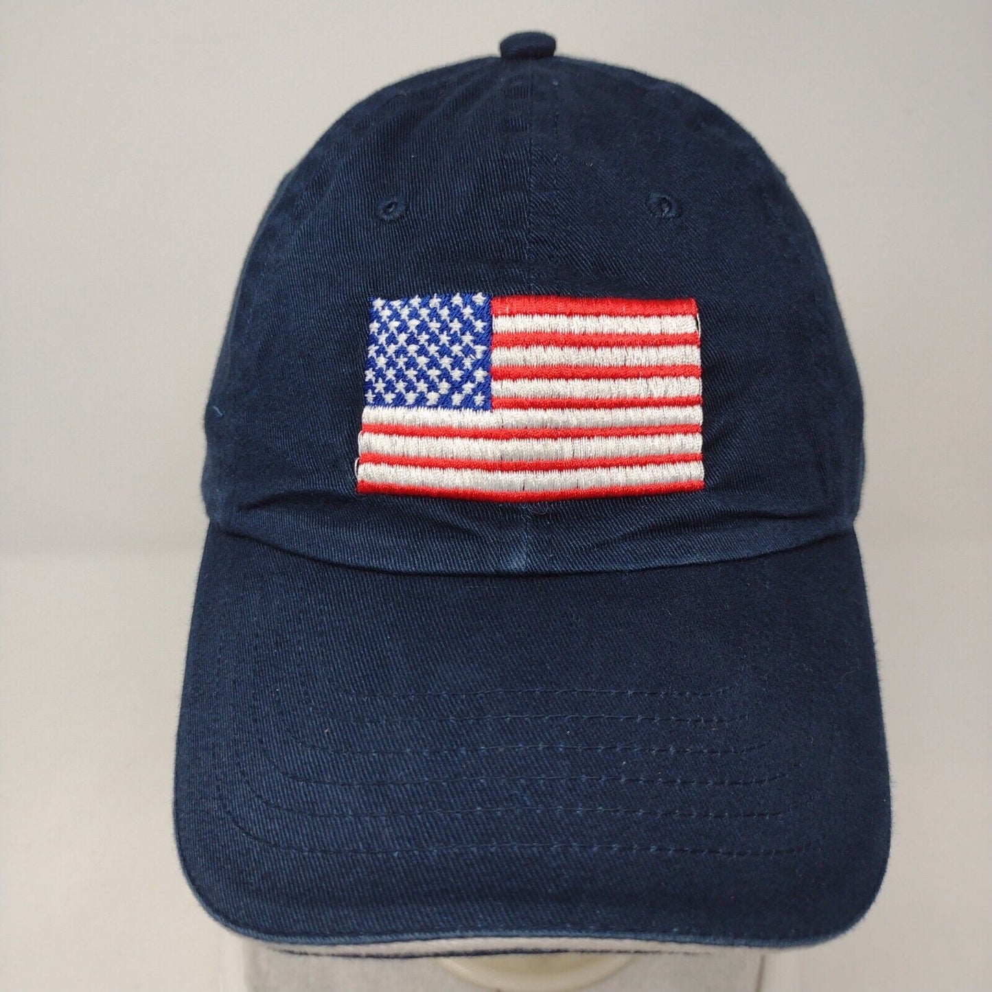 American Flag Strapback Hat Blue OSFA Adjustable Embroidered Patriotic Sweda