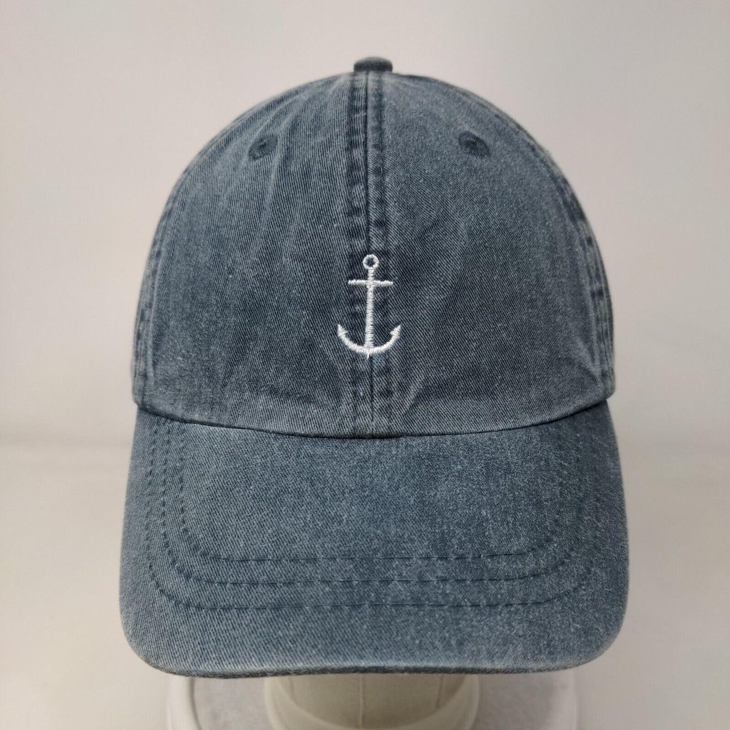 Anchor Slideback Hat Blue One Size Embroidered Adjustable Leather Strap
