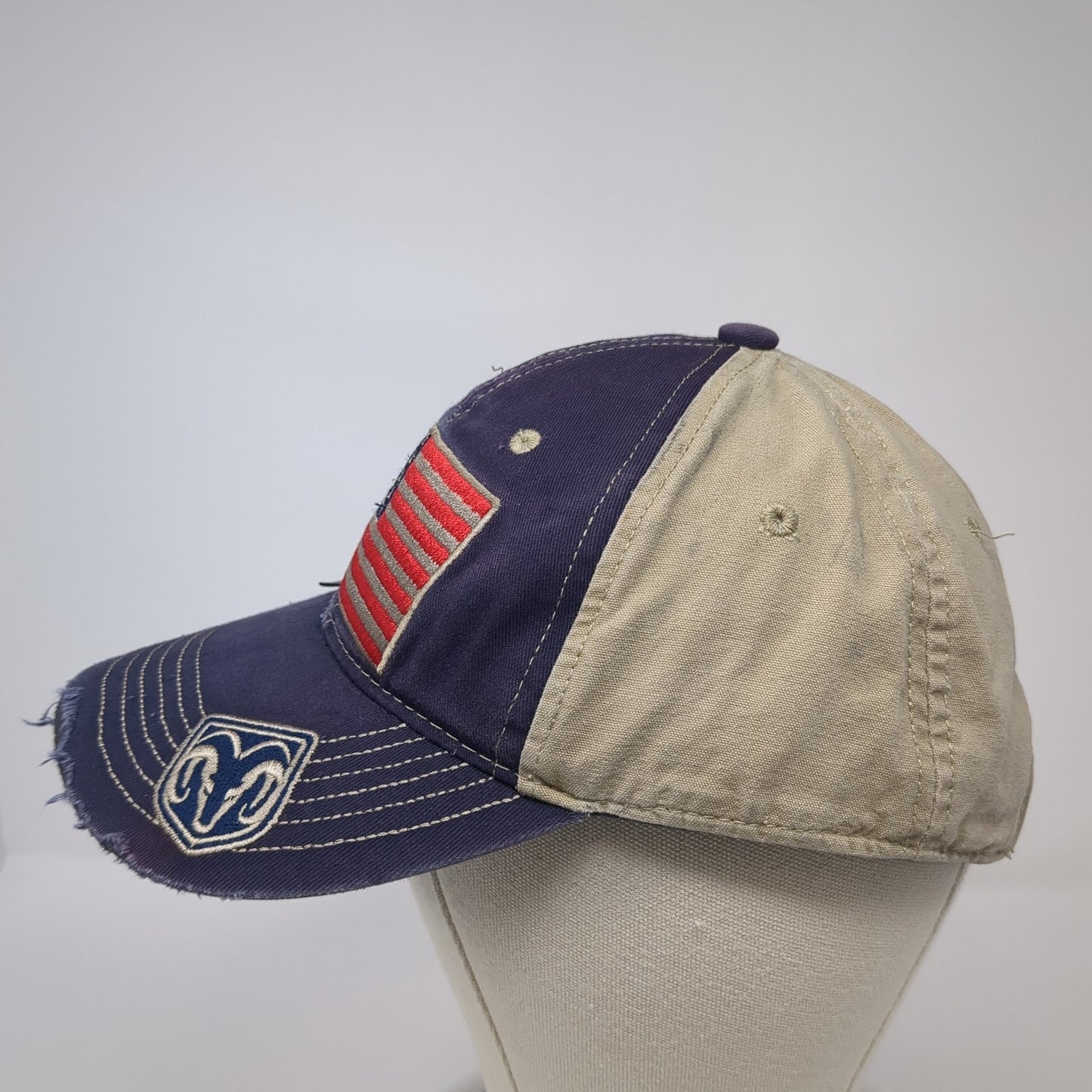 American Flag RAM Strapback Hat Blue One Size Colorblock Outdoor Cap