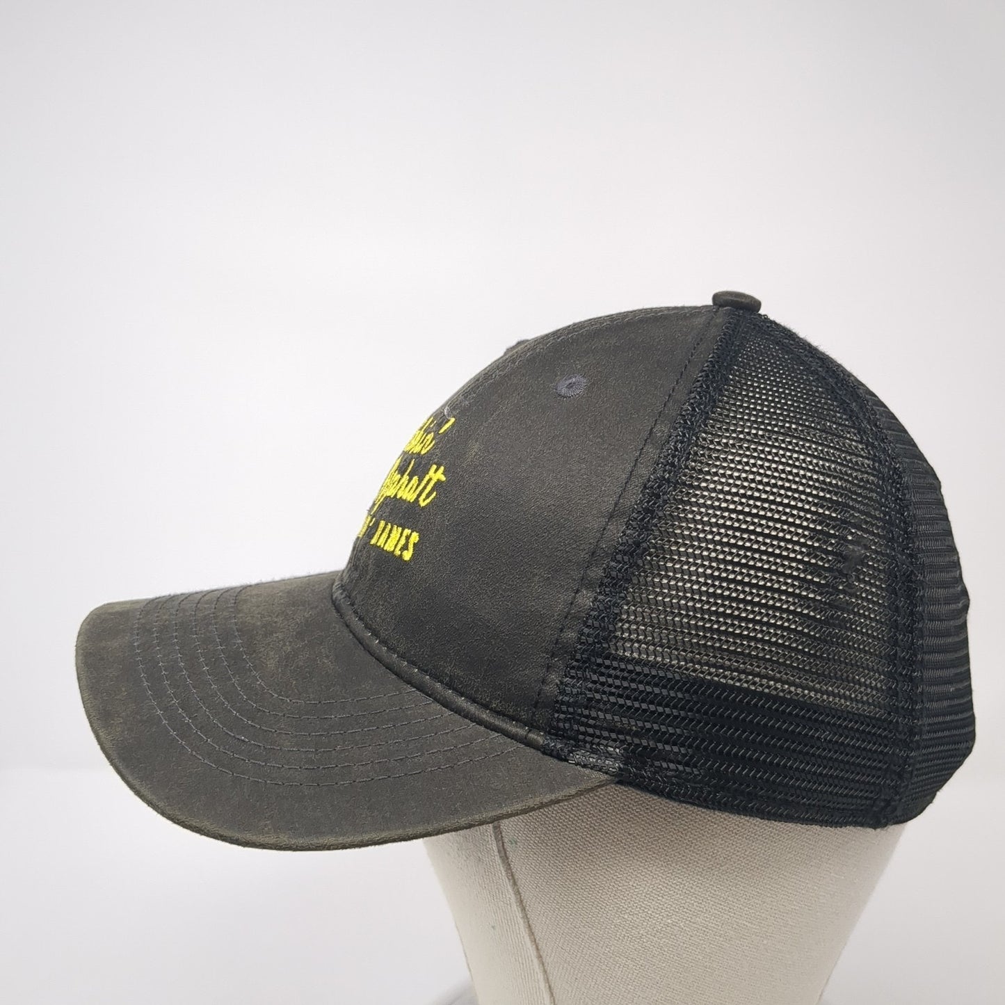 Kickin' Asphalt & Takin' Names Strapback Trucker Hat Black One Size Mesh Back
