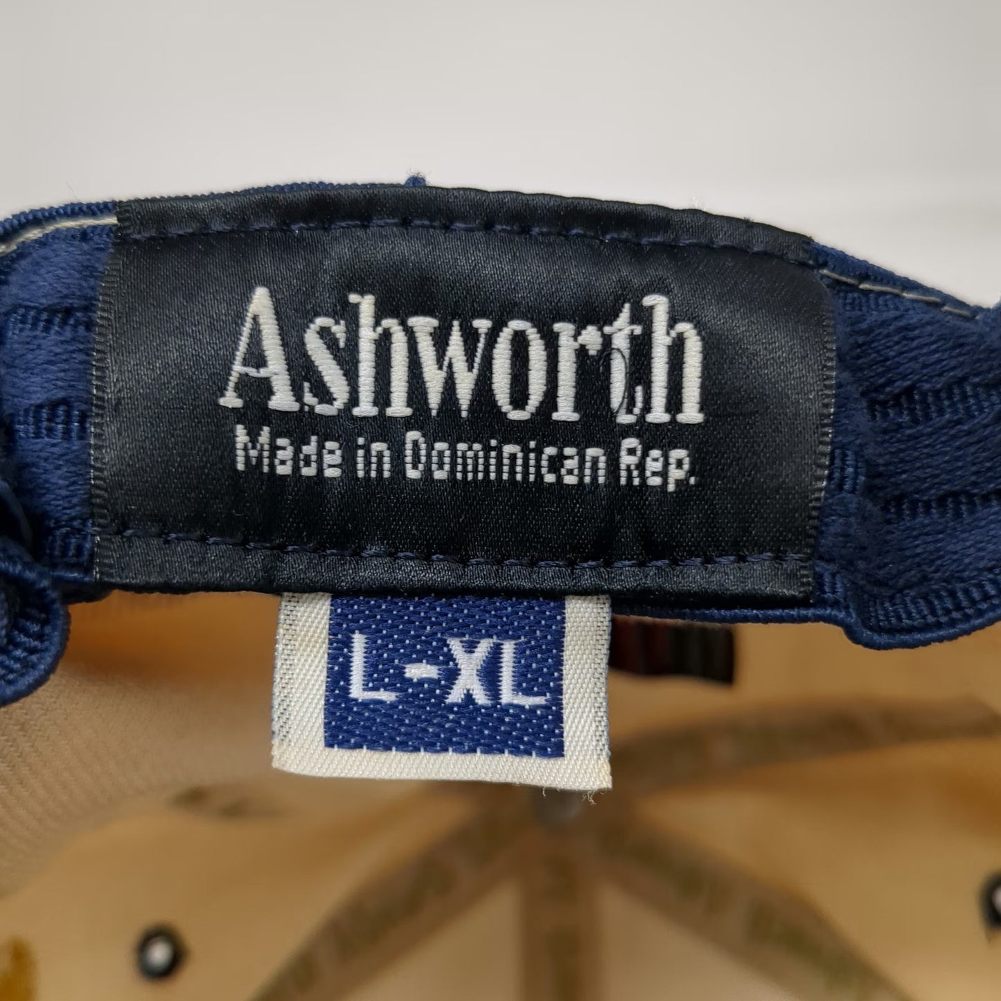 Ashworth Baseball Cap Beige L-XL Golf Swing O'Haras Lion Logo Hat Stretch