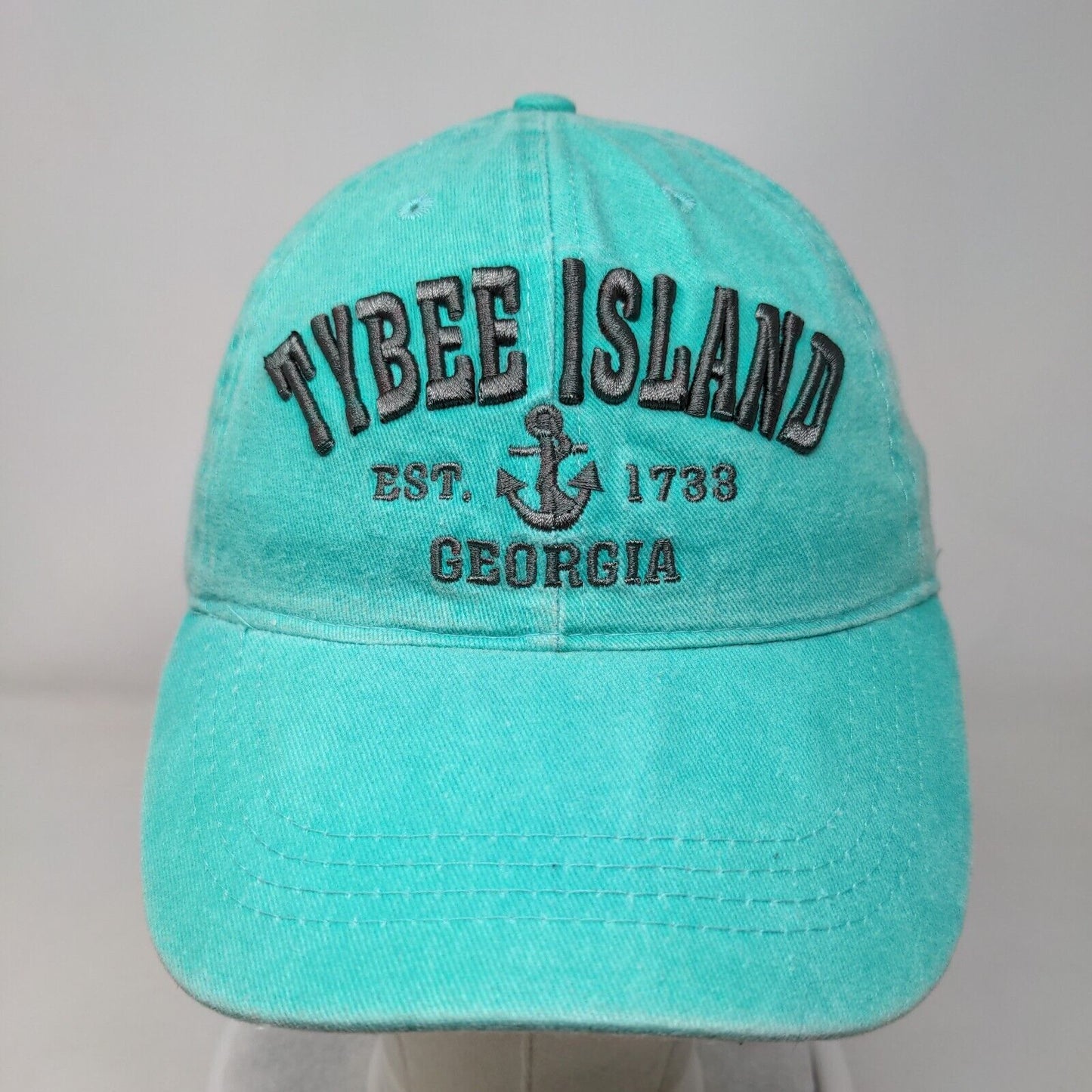 Tybee Island Georgia Strapback Hat Bluish-Green One Size Embroidered