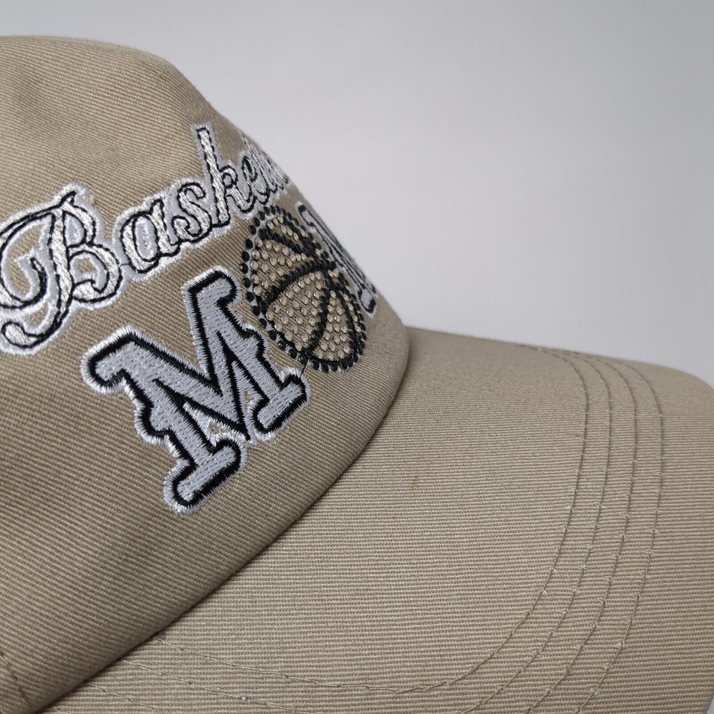Basketball Mom Strapback Hat Tan One Size Adjustable Solid Rhinestone