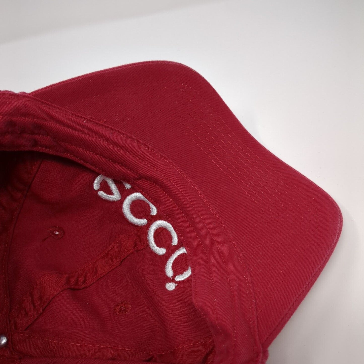 ECCO Slideback Hat Red One Size Adjustable Embroidered Vented Holes 6 Panel