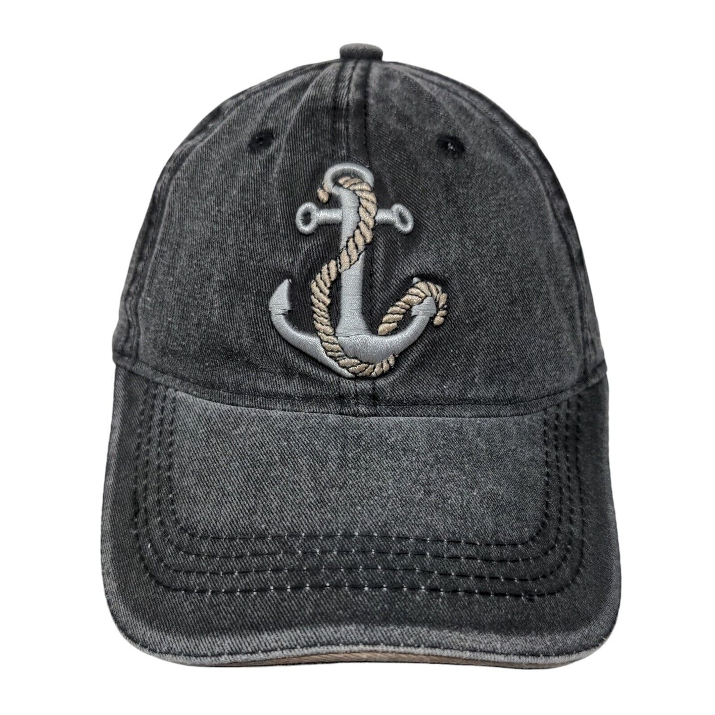 Anchor Slideback Hat Gray One Size Adjustable Embroidered Vented Holes 6 Panel