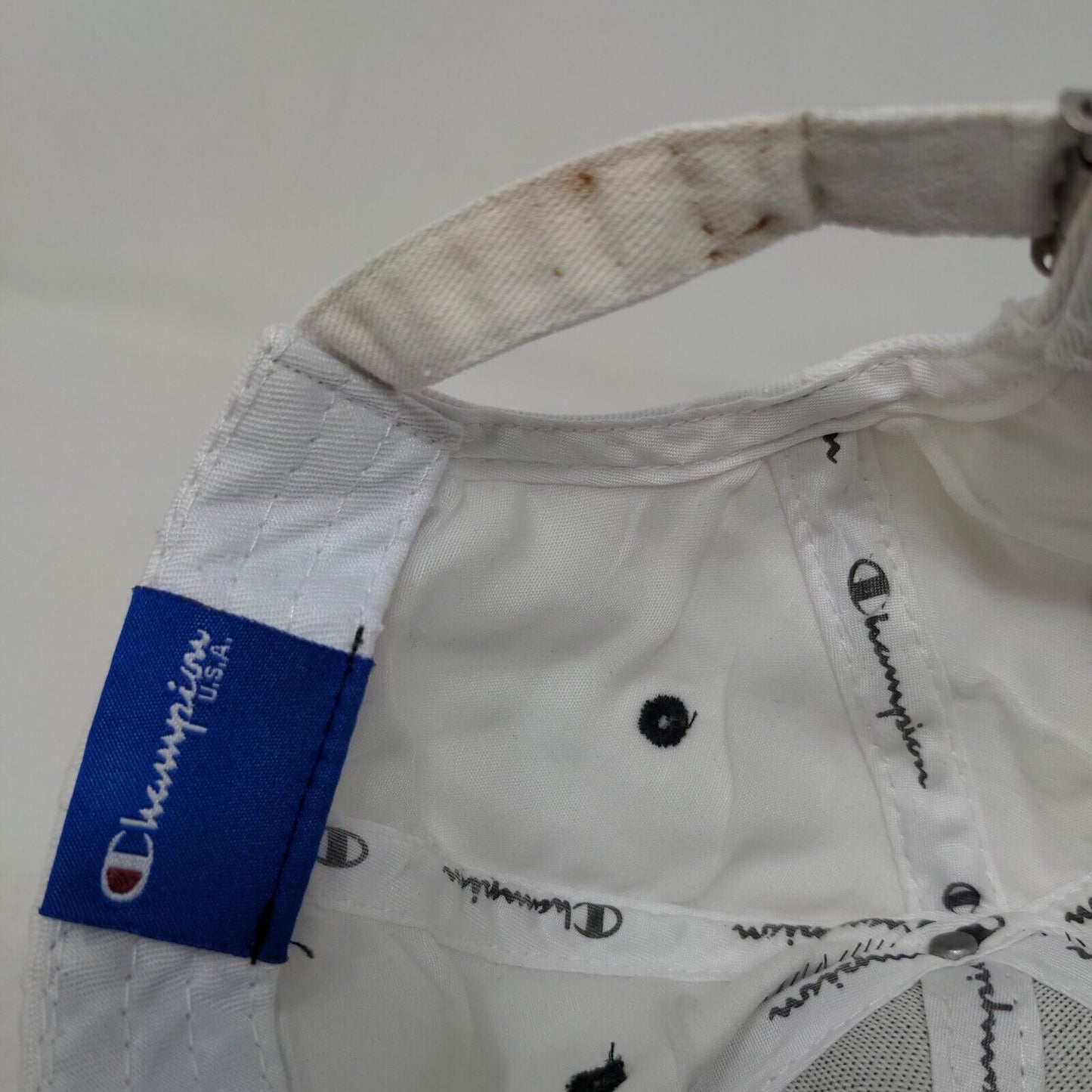 Champion Slideback Hat White One Size Adjustable Embroidered 6 Panel Cotton