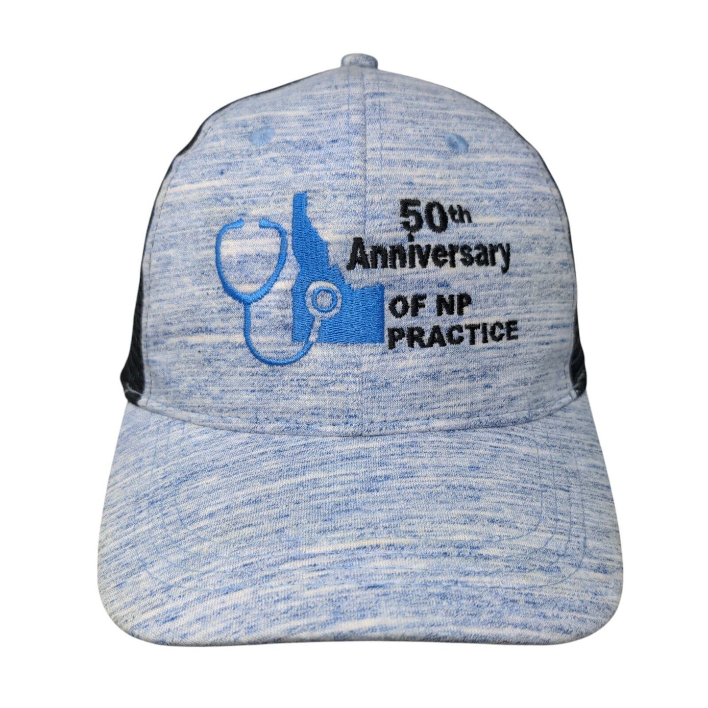 50th Anniversary Of NP Practice Strapback Trucker Hat Blue One Size Mesh Back