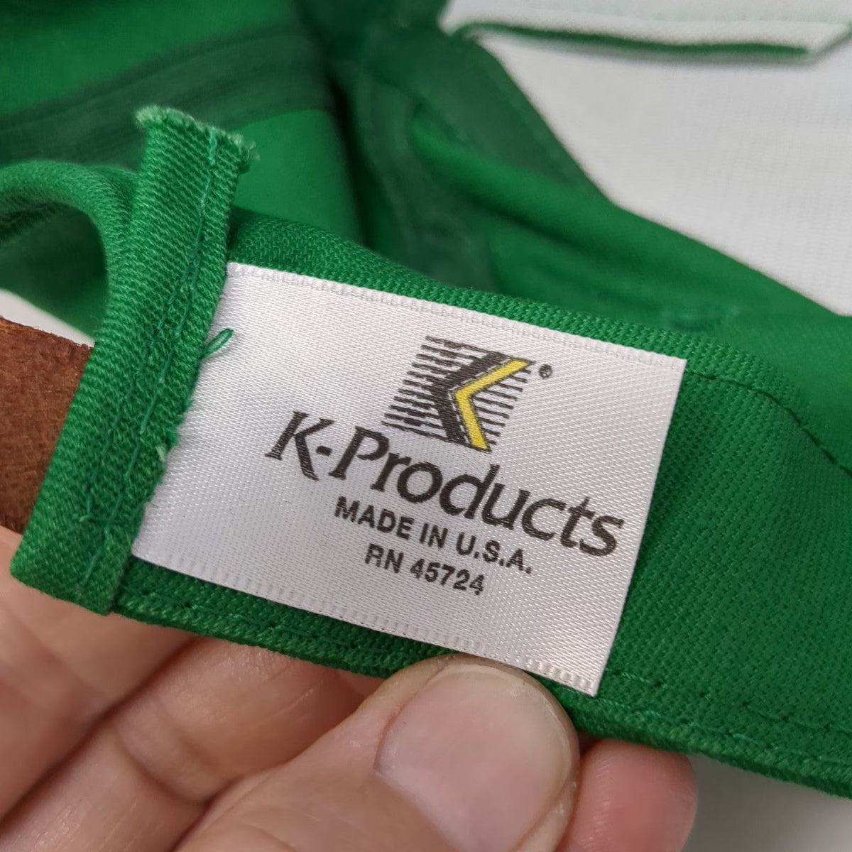 K-Products 5 Panel Green Hat HM Golf Rope Brim Leather Strap Made in USA Vintage