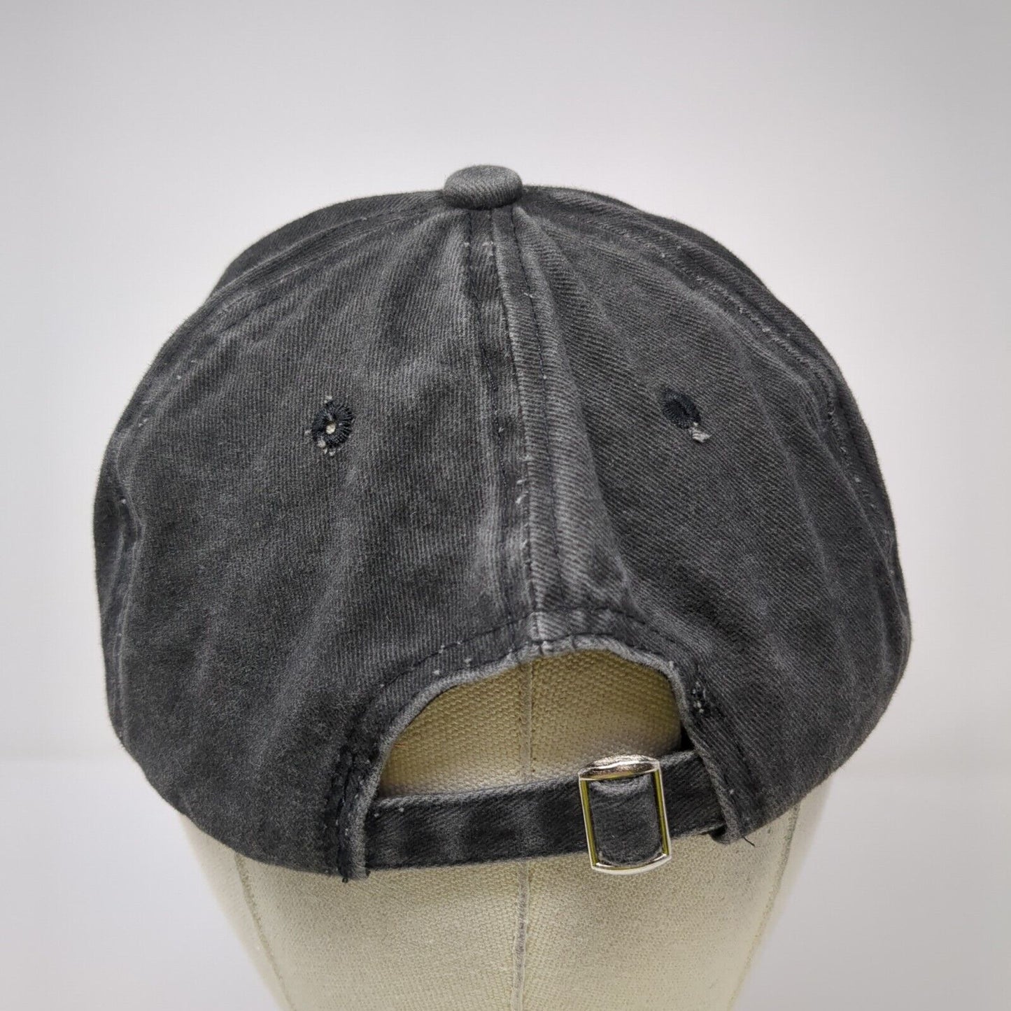 Smiley Face Slideback Hat Black One Size Adjustable Patch Vented Holes 6 Panel