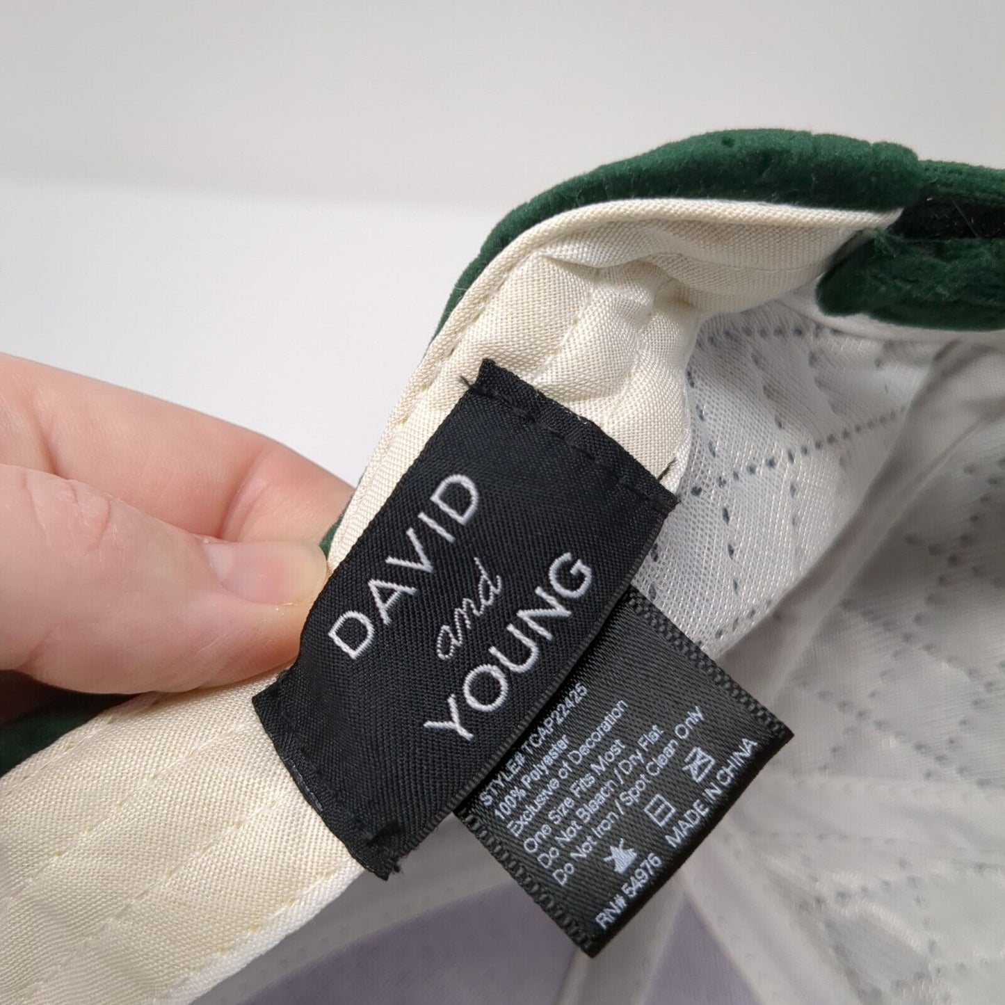 David And Young Strapback Hat Green One Size Velvet Diamond Quilted