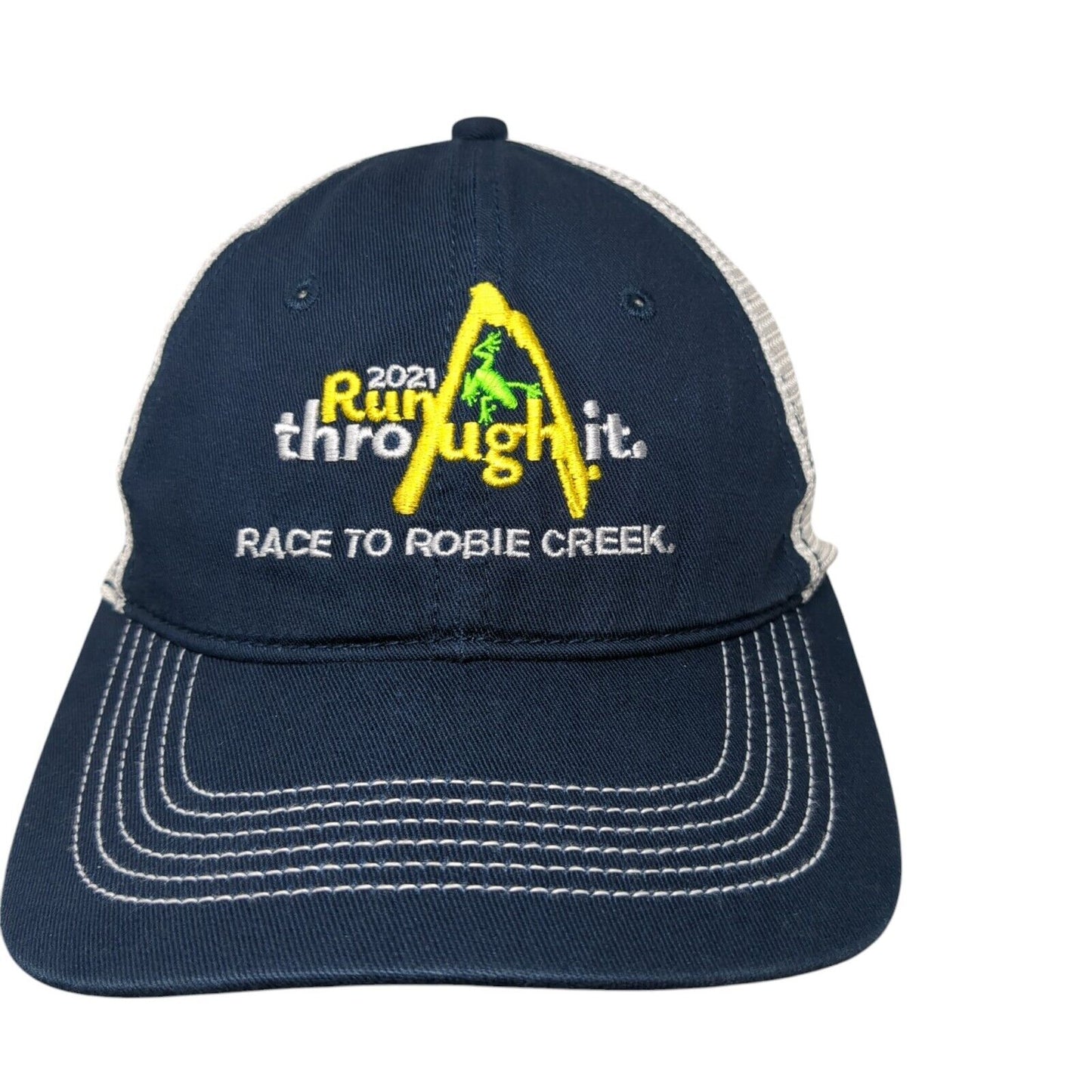 2021 Run Through It Strapback Mesh Back Trucker Hat Blue One Size District