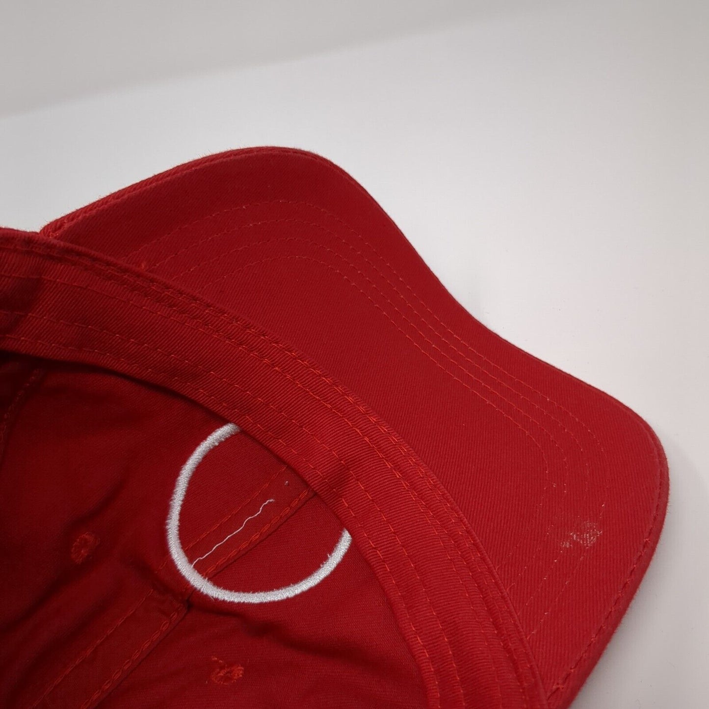 Red Hat Strapback Hat Red One Size Adjustable Embroidered Vented Holes 6 Panel