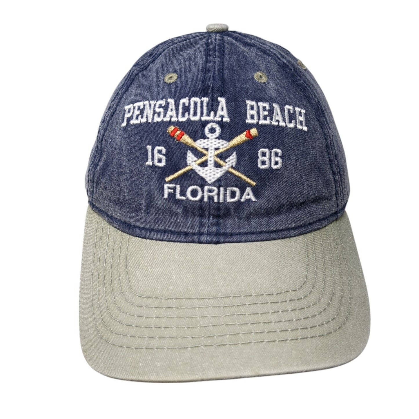 Pensacola Beach Florida 1686 Slideback Hat Blue One Size Embroidered