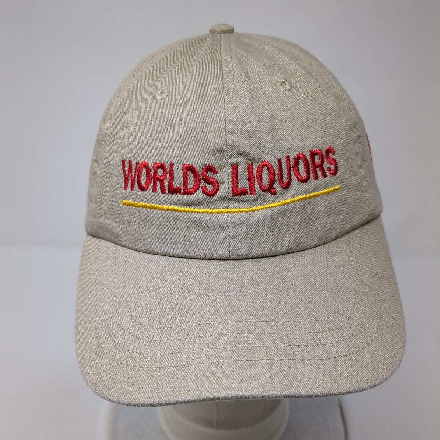 Worlds Liquors Slideback Hat Tan One Size Adjustable Embroidered Shell
