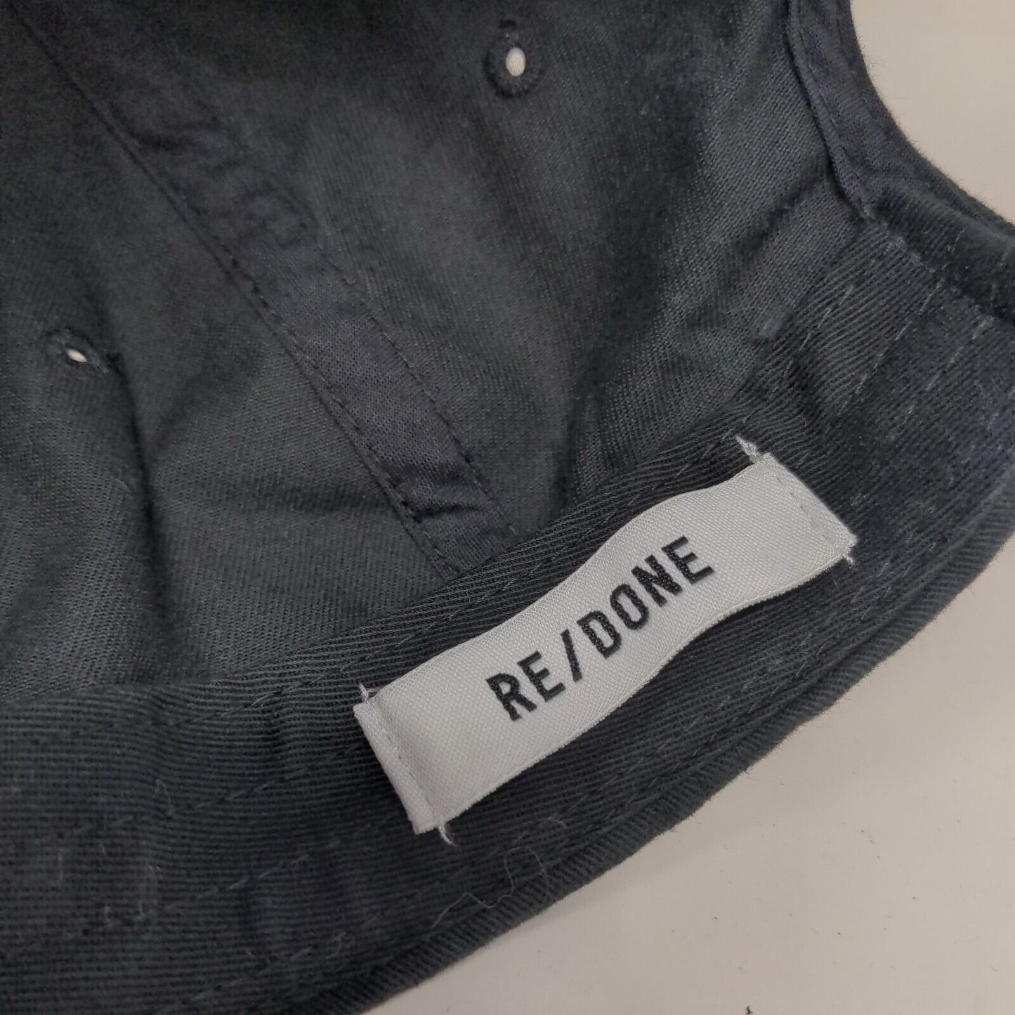 Re/Done Slideback Hat Black Embroidered Lips Logo 100% Cotton Adjustable