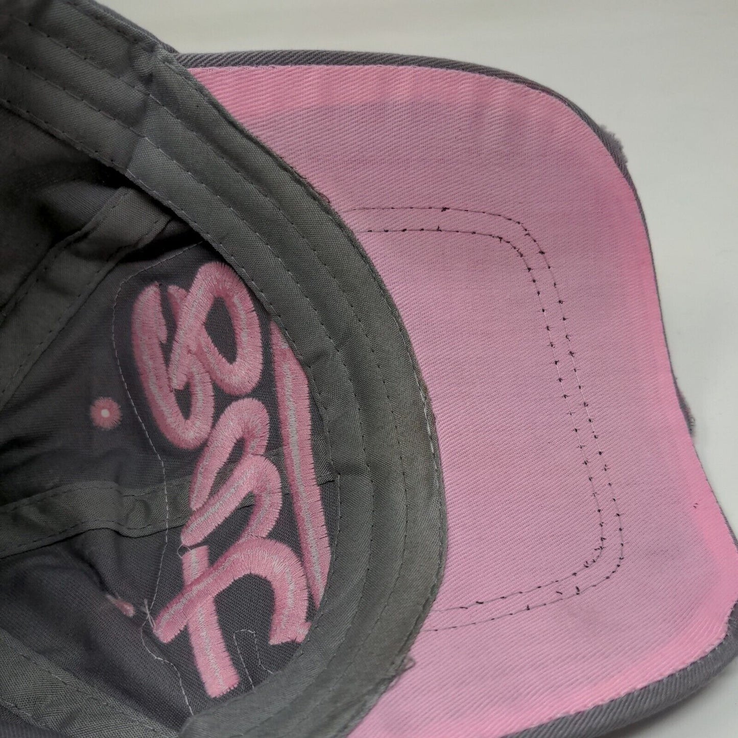 Graphy Bat Women's Slideback Hat Gray Pink Adjustable Embroidered Big Logo
