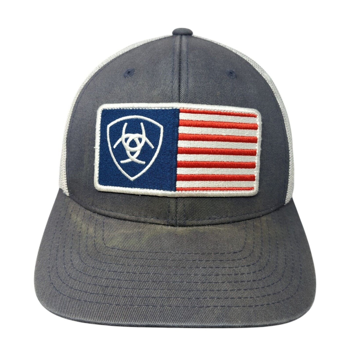 Ariat Flag Patch Snapback Trucker Hat Blue One Size Adjustable Mesh Back 6 Panel