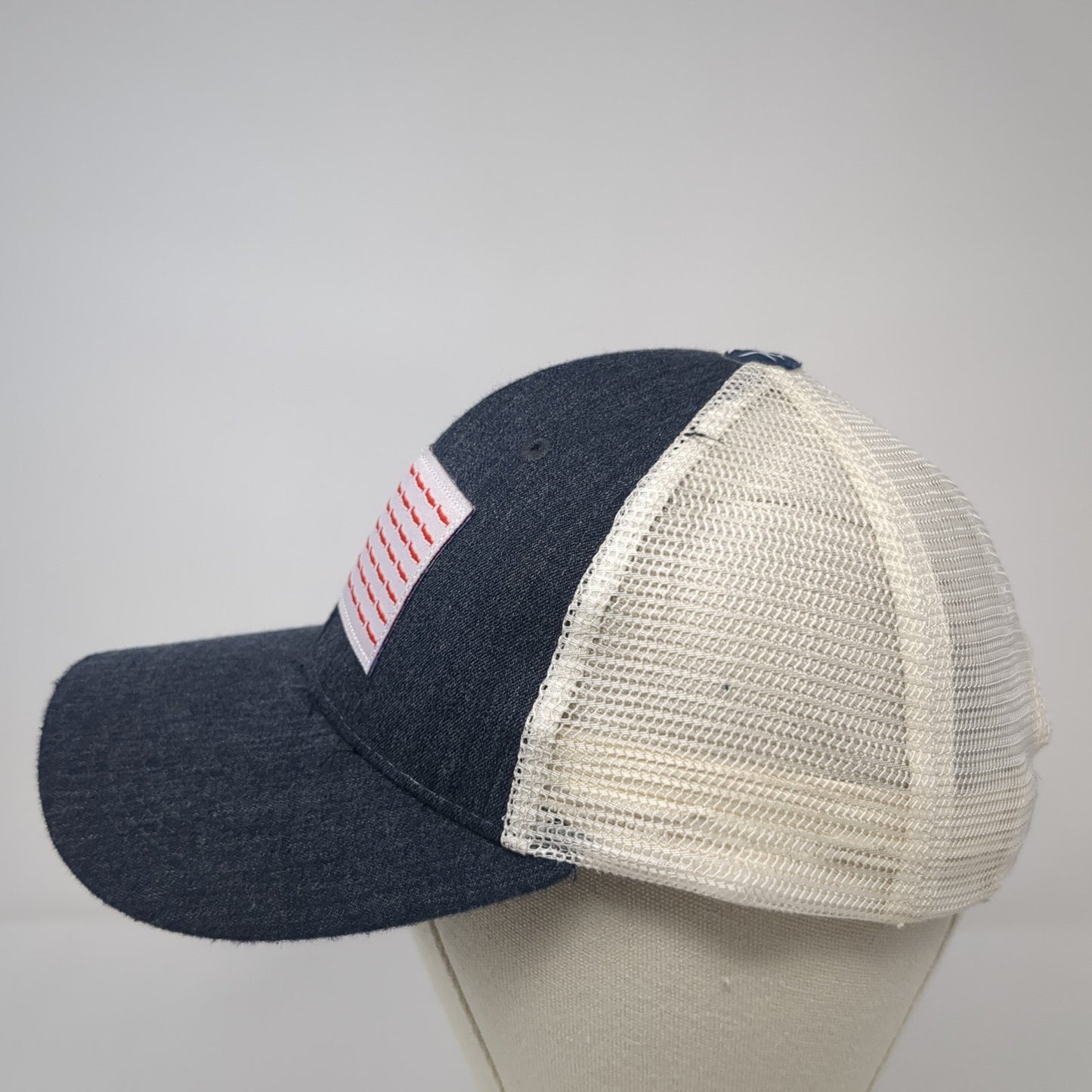 USA Flag Patch Strapback Trucker Hat Blue One Size Mesh Back Flyboy