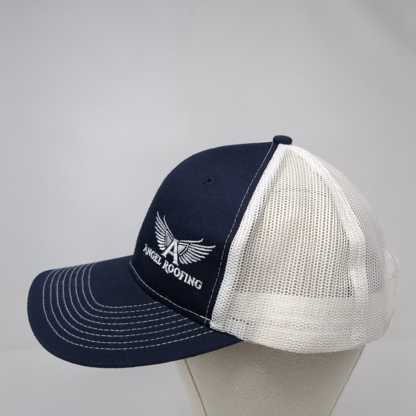 Angel Roofing Snapback Trucker Hat Blue One Size Mesh Back Colorblock