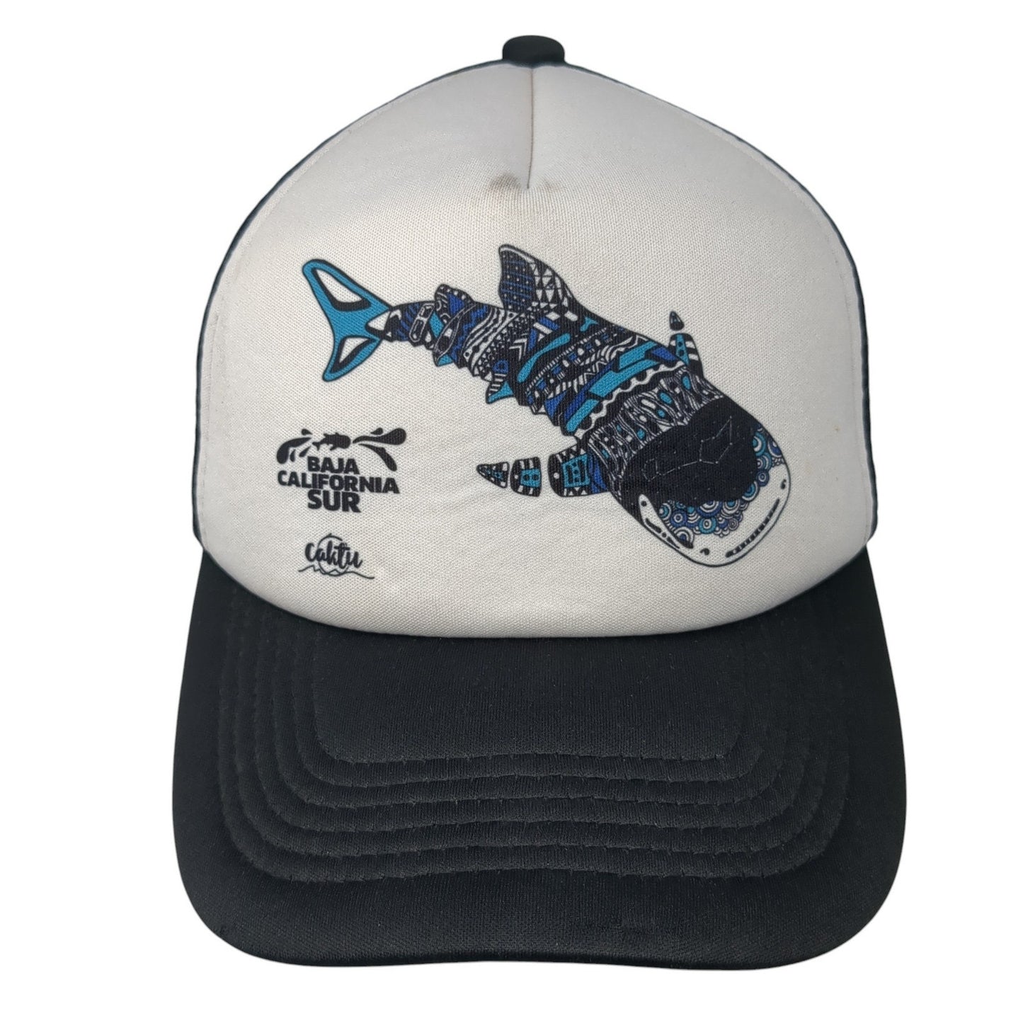 Baja California Sur Whale Snapback Trucker Hat Black One Size Mesh Back