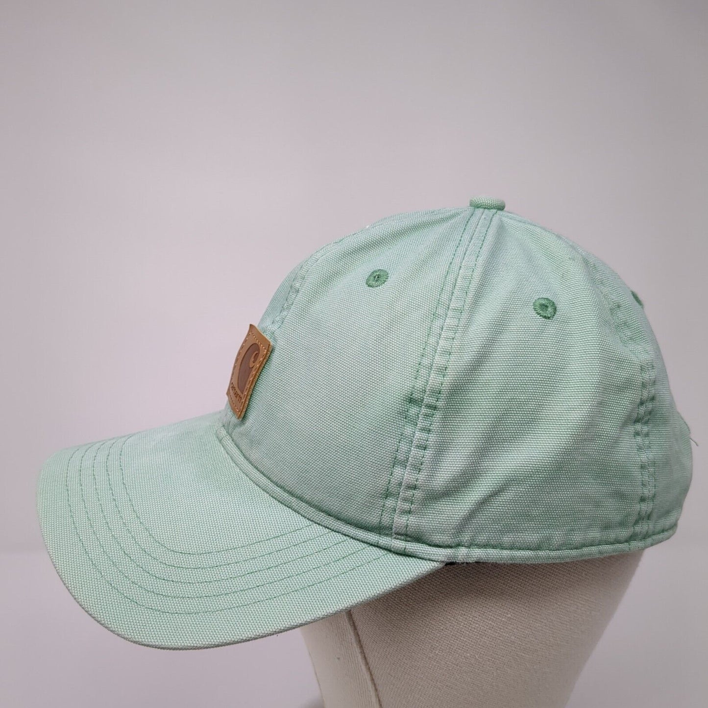 Carhartt Leather Patch Strapback Hat Green One Size Adjustable 6 Panel