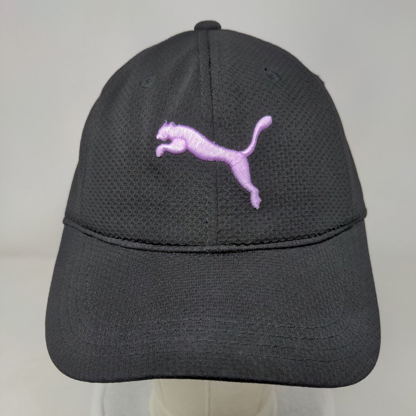PUMA Slideback Hat Black OSFA Adjustable Embroidered Logo Vented Holes 6 Panel