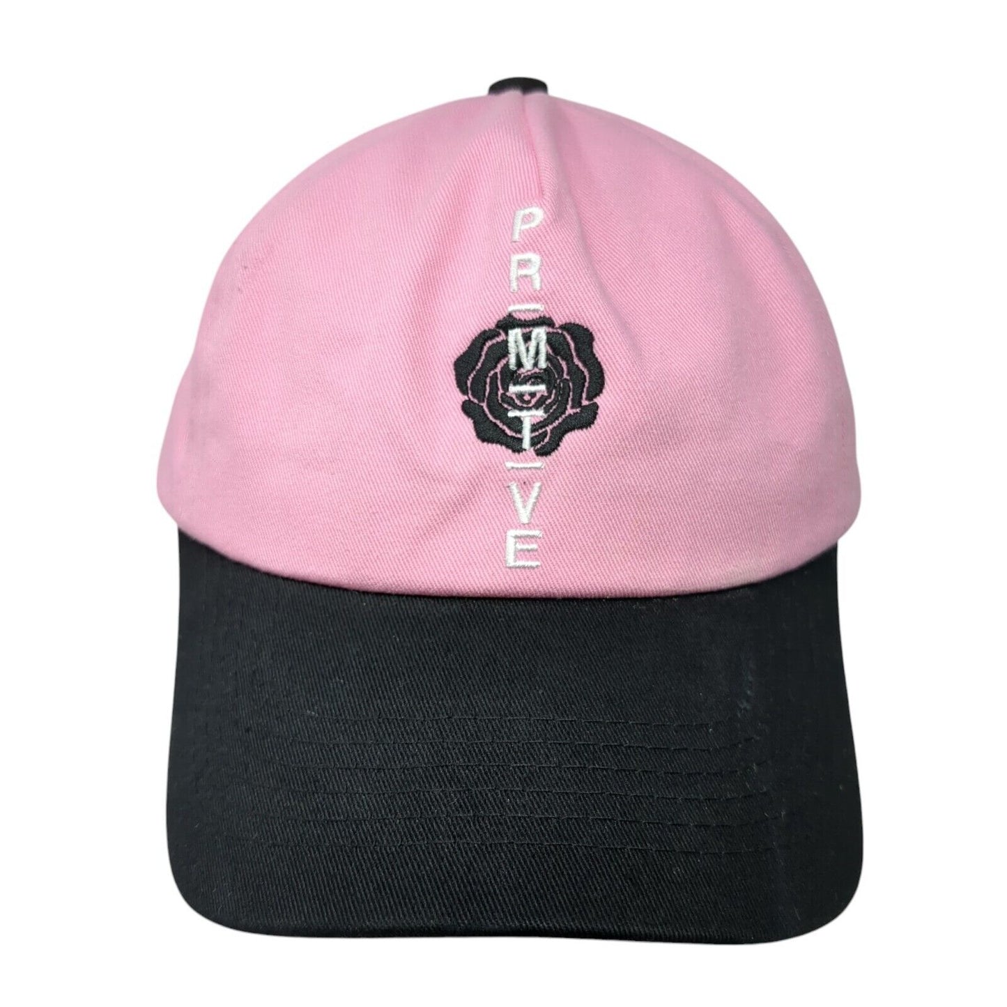 Primitive Slideback Hat Pink One Size Adjustable Embroidered Floral Cotton
