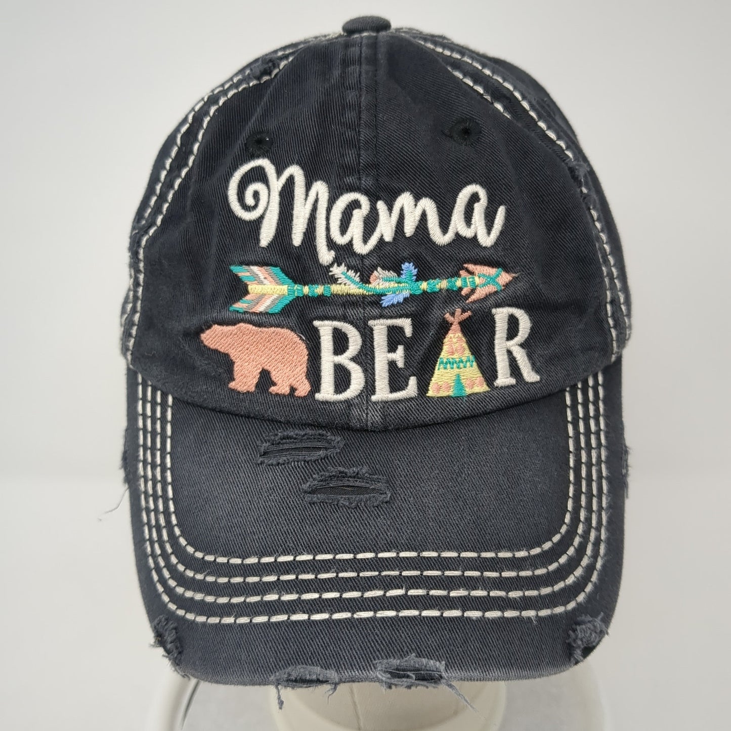 Mama Bear Strapback Baseball Cap Black OS Adjustable Distressed KB ETHOS Vintage
