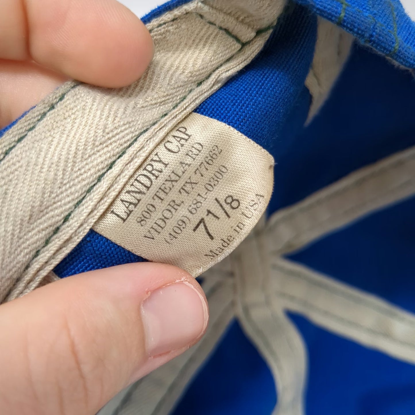 Landry Cap Baseball Cap Blue 7 1/8 Geometric Stripe Fitted USA Made Hat Vintage