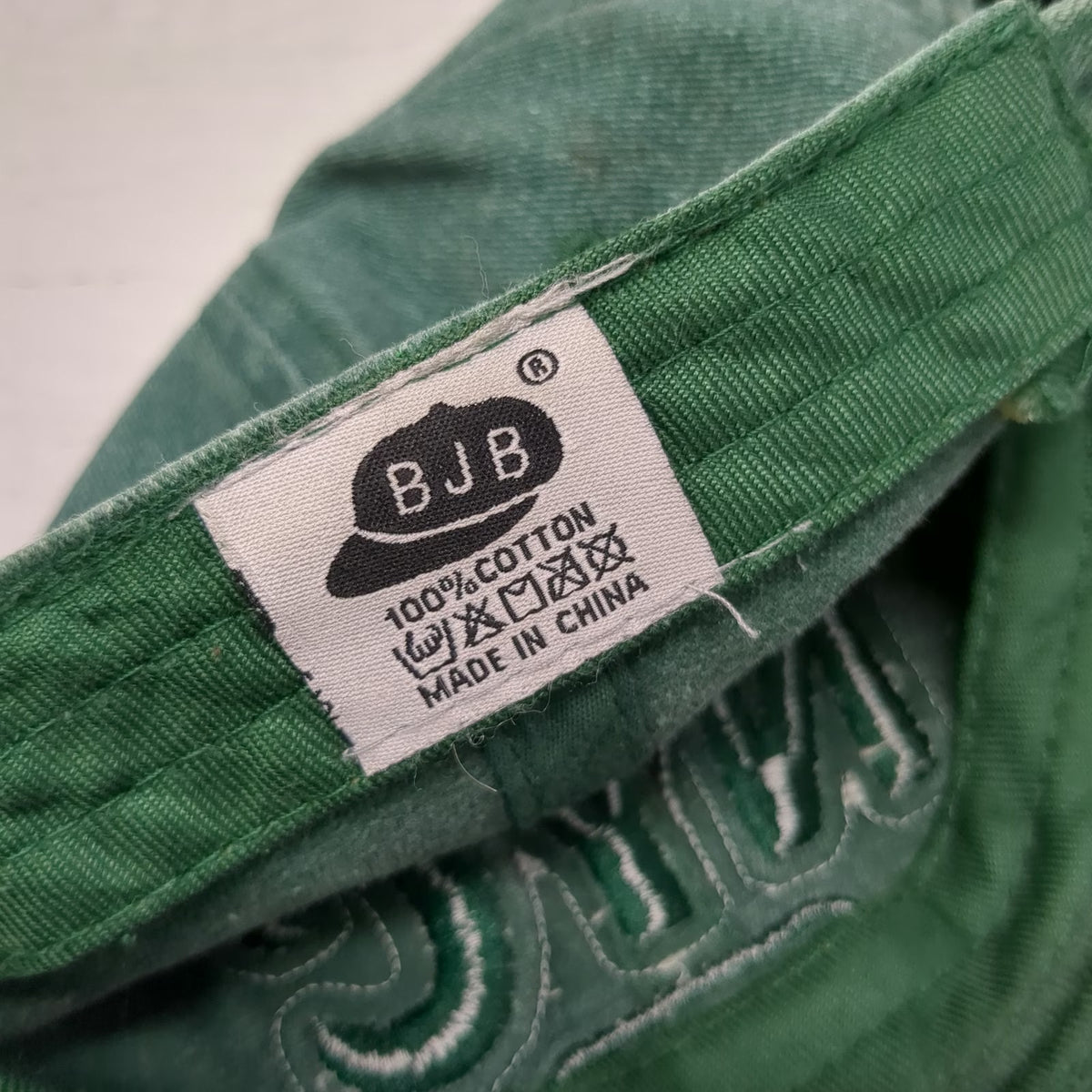 BJB Baseball Cap Green One Size NYC 1625 Frayed Applique Cotton Adjustable Hat