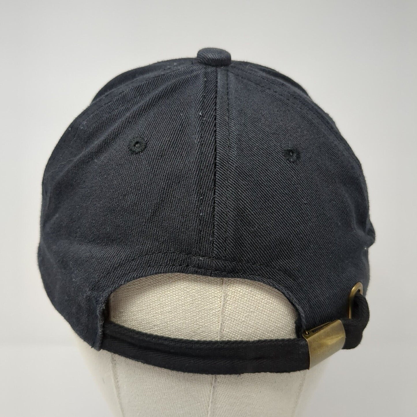 Smiley Slideback Hat Black One Size Adjustable Embroidered Vented Holes 6 Panel