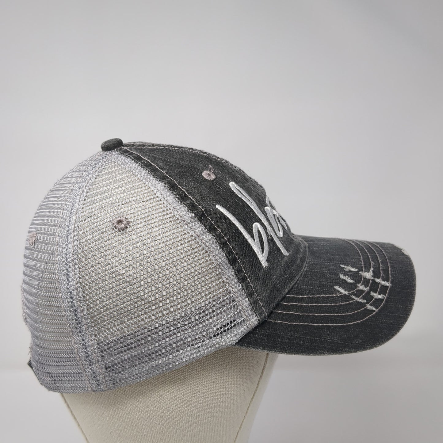 Blessed Strapback Baseball Cap Gray One Size Adjustable Mesh Back Distressed