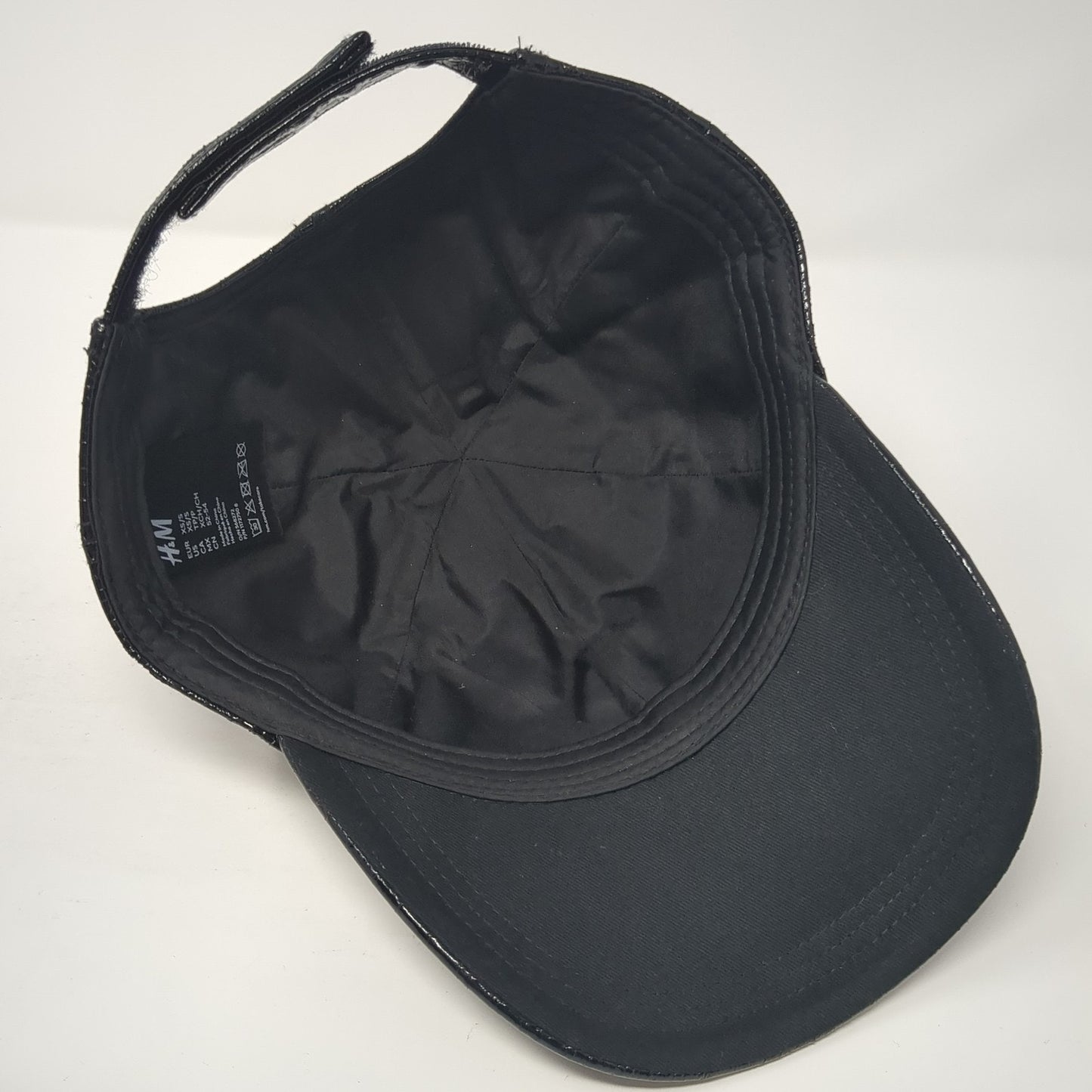 H&M Strapback Hat Black Small Adjustable PU Coated Solid Outdoor Blank
