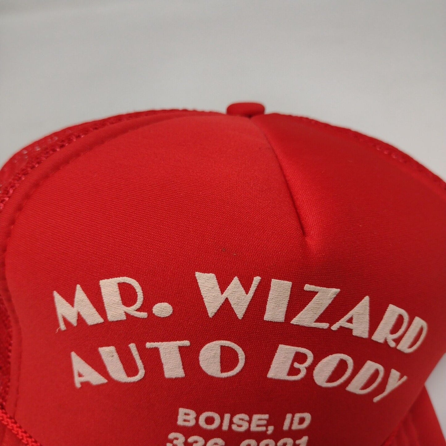 Mr. Wizard Auto Body Snapback Trucker Hat Red OSFA Adjustable Mesh Back Nissin