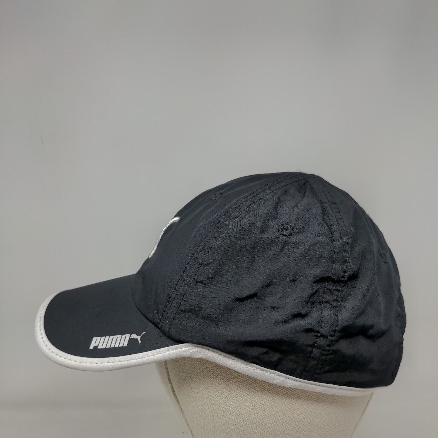 PUMA Strapback Hat Black OSFA Embroidered Vent Holes 6 Panel Adjustable