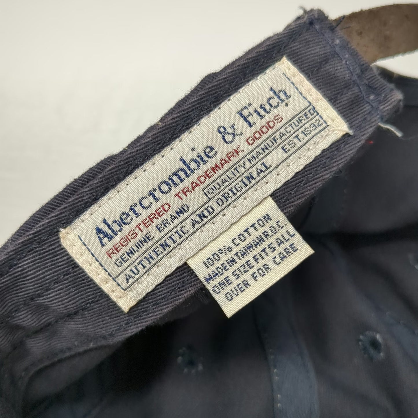 Abercrombie & Fitch Baseball Cap Blue AF92 Leather Strap Stitch Hat Vintage