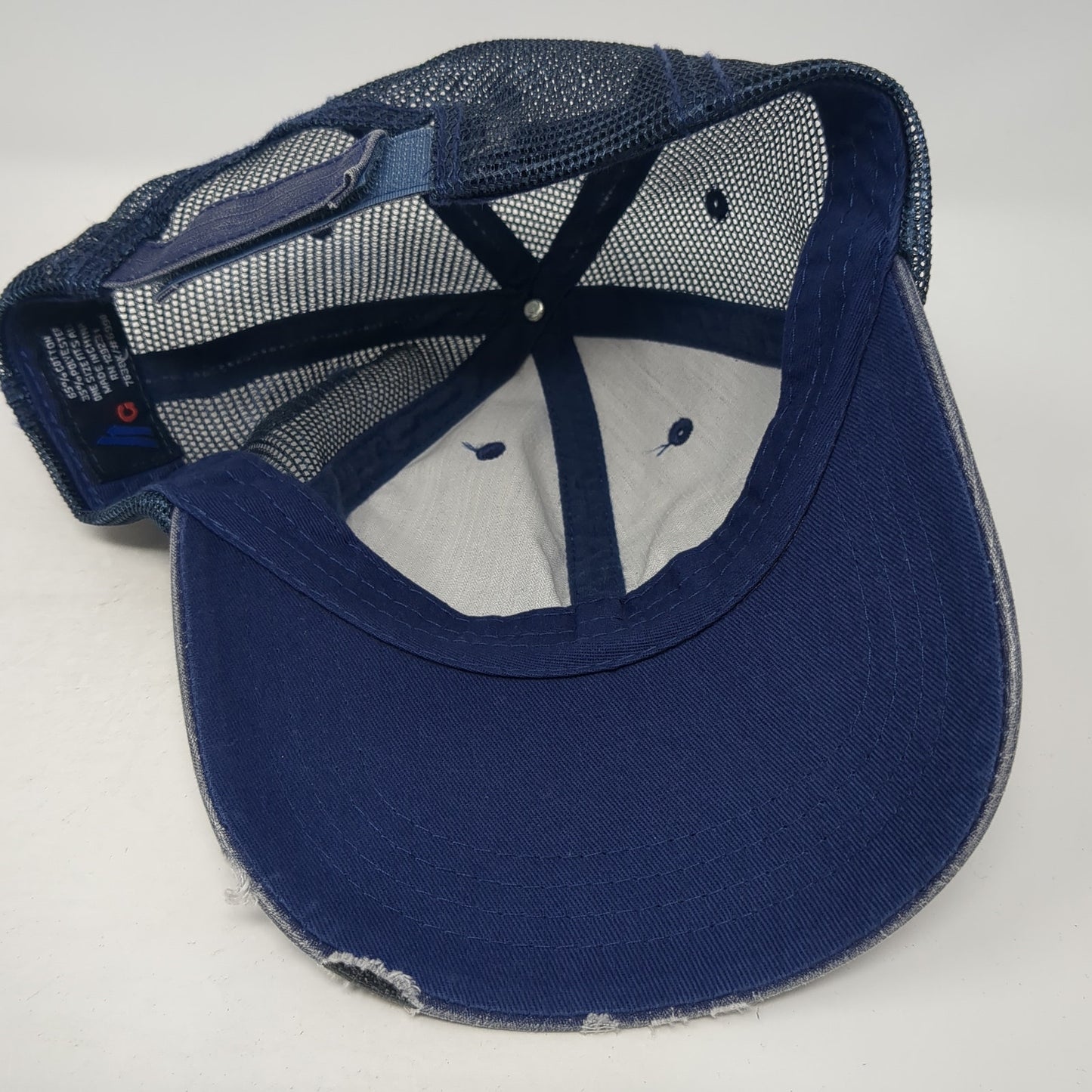 Bass' River Resort Trucker Hat Blue One Size Adjustable Distressed Mesh Back