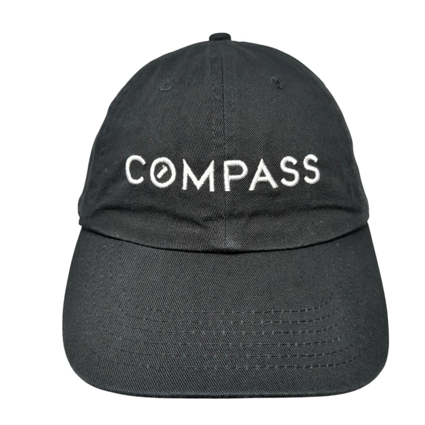 Compass Slideback Hat Black One Size Adjustable Embroidered 6 Panel